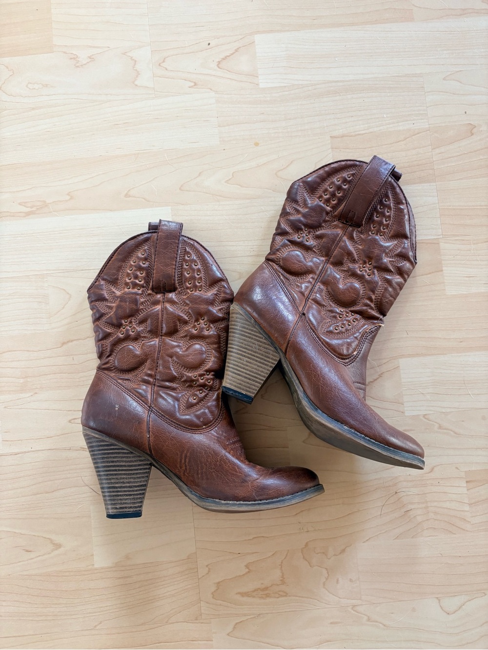 Brown Western-Style Heeled Booties for Women